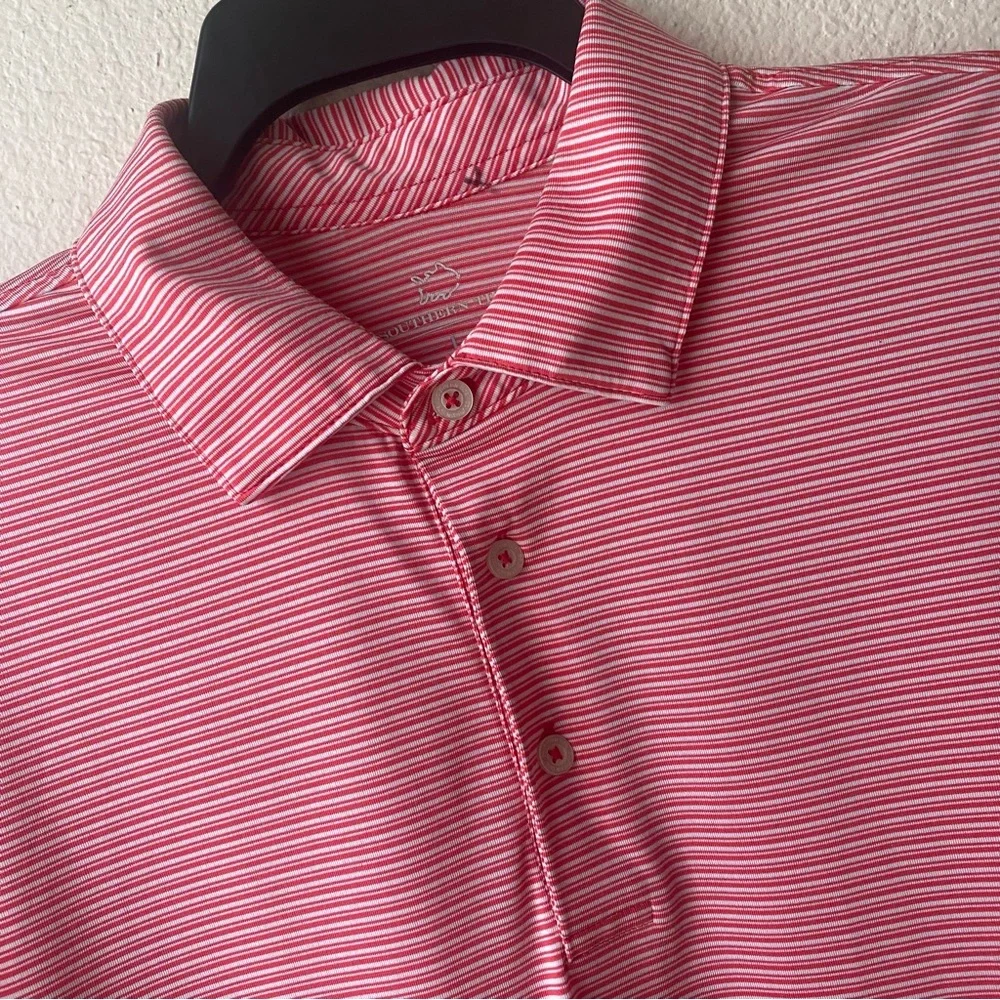 Southern Tide Polo Mens L SLIM Striped Preppy Golf Performance Stretch Shirt Top